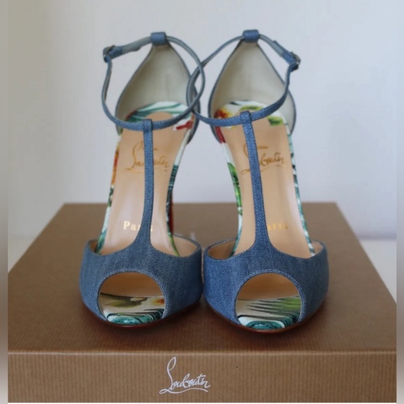 NIB Christian Louboutin Senora 100 Jean Denim Hawaii Blue Sandal Pumps Size 36.5 - Picture 4 of 6